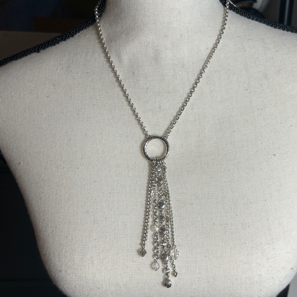 Brighton Infinity Tassel Necklace Silver Plated Clear Crystals 18” Retired - Picture 3 of 14